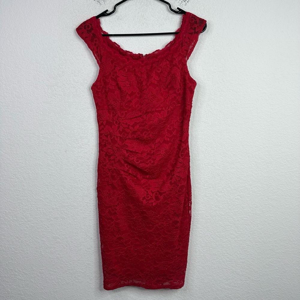La Scala Dress Womens L‎ Red Sleeveless Lace Romantic Cocktail Bodycon Sheath